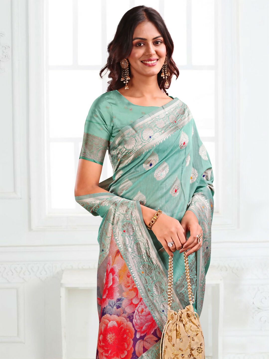 Astita Linen Cotton Rama Green Saree
