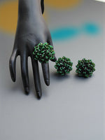 Thumbnail for Inhanns Rangmani Crystal Duo – Adjustable Ring + Statement Earrings Set - Dark Green - Distacart