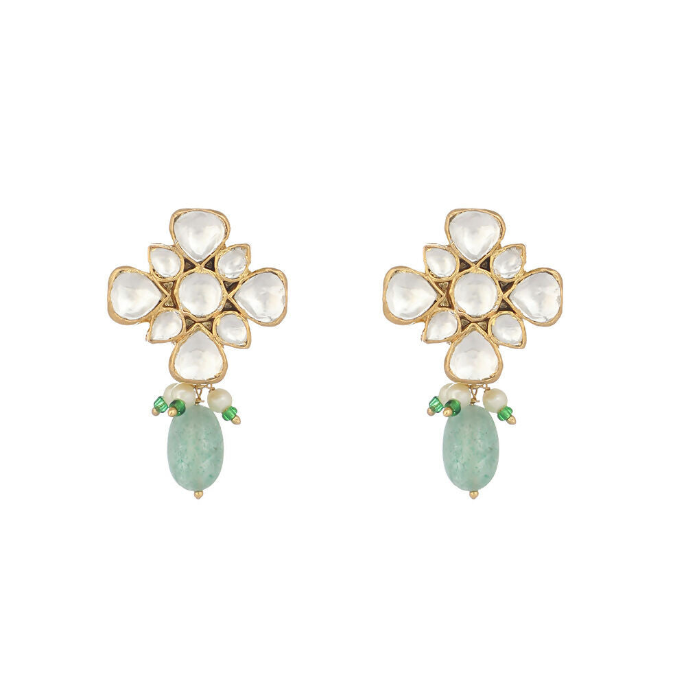 Nuyug 22K Gold Plated Kundan Paradise Green Studs