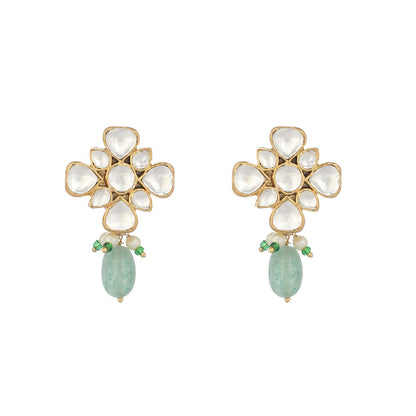 Nuyug 22K Gold Plated Kundan Paradise Green Studs - Distacart