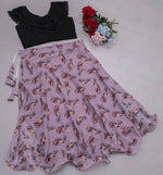 Thumbnail for Preksha Creation Indian Festive Georgette Digital Print Women Lehenga Choli And Crop Top - Black & Brown - Distacart