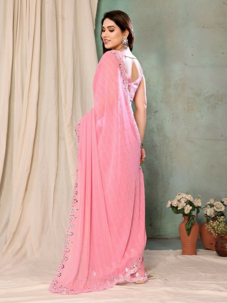 Aafreen Partywear Designer Pink Georgette Fancy Saree - Distacart