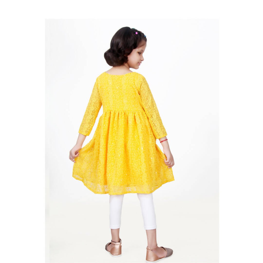 Akarshan viscose Lukhnowi Chikankari Anarkali kurta with Leggings - Yellow - Distacart