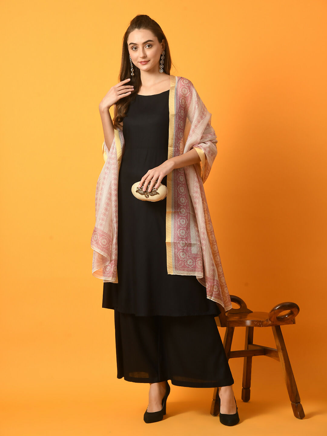 Myshka Women's Black Solid Anarkali Party Kurta Set With Printed Dupatta - Distacart