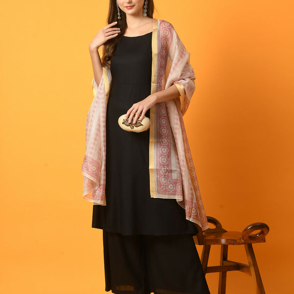 Myshka Women's Black Solid Anarkali Party Kurta Set With Printed Dupatta - Distacart