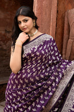 Thumbnail for Joban Fashion Plum Purple Hand Woven & Zari Work Katan Pure Handloom Banarasi Silk Saree
