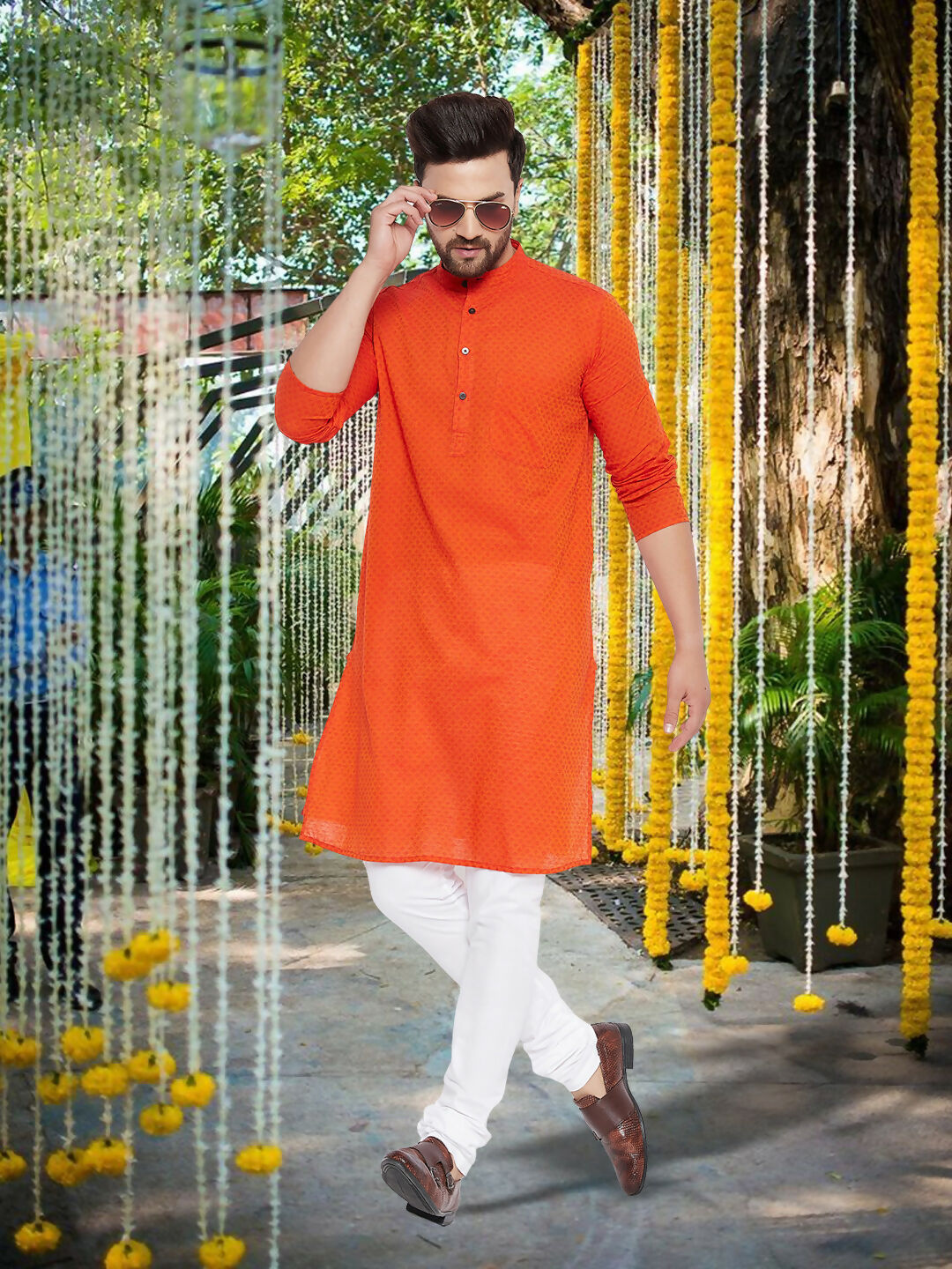 Even Apparels Men's Pure Cotton Orange Striped Kurta - Distacart