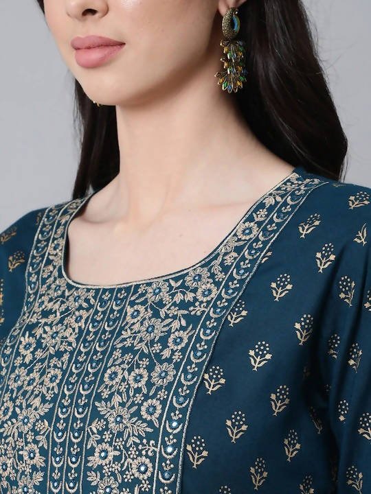 Anubhutee Navy Blue Ethnic Motifs Embroidered Thread Work Kurta with Trousers & With Dupatta - Distacart