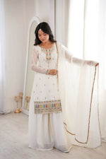Thumbnail for Teeya Creation White Color Soft Crunchy Silk Party Wear Designer Sharara set - Distacart