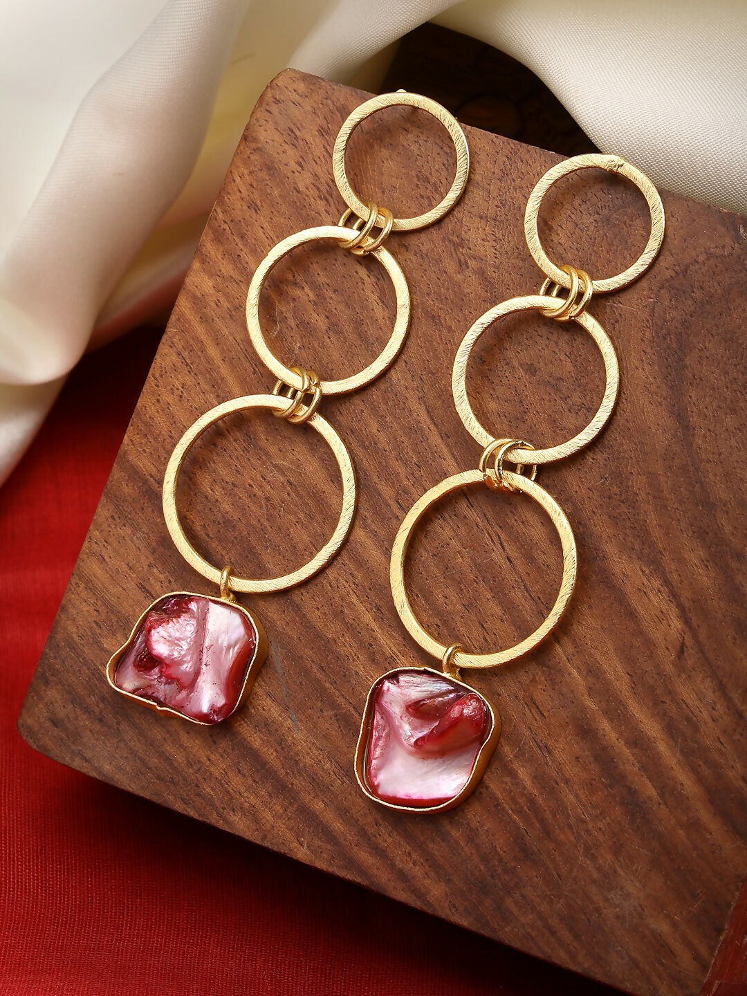 NVR Women's Gold-Plated Mother of Pearl Handcrafted Drop Earrings - Distacart