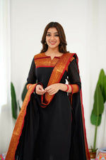 Thumbnail for Divine Drape Women's Cotton Printed Straight Kurta With Dupatta - Black