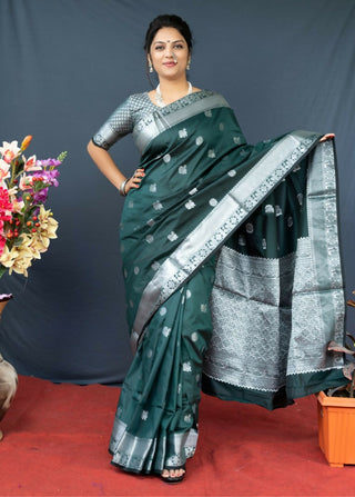 Jyoti Fashion Women's Bottle Green Soft Banarasi Silk Zari Woven Saree with Blouse - Distacart