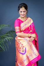 Thumbnail for Jyoti Fashion Women's Pink Paithani Silk Zari Woven Saree with Blouse - Distacart