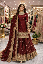 Thumbnail for Teeya Creation Maroon Color Fendy Satin Heavy Embroidery Work Wedding Wear Stitched Lehenga Choli - Distacart