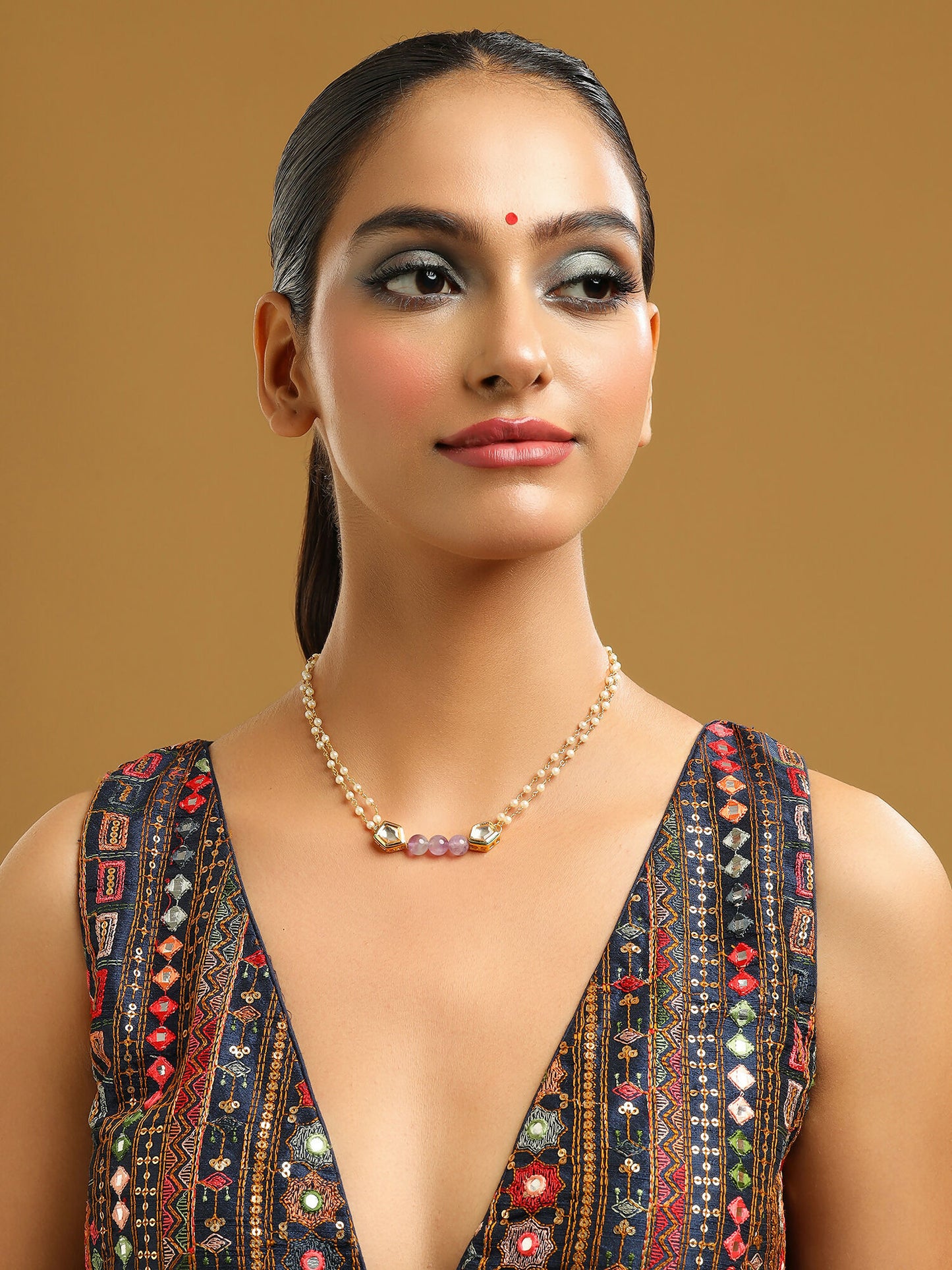 Ruby Raang Purple Amethyst Kundan Necklace - Distacart