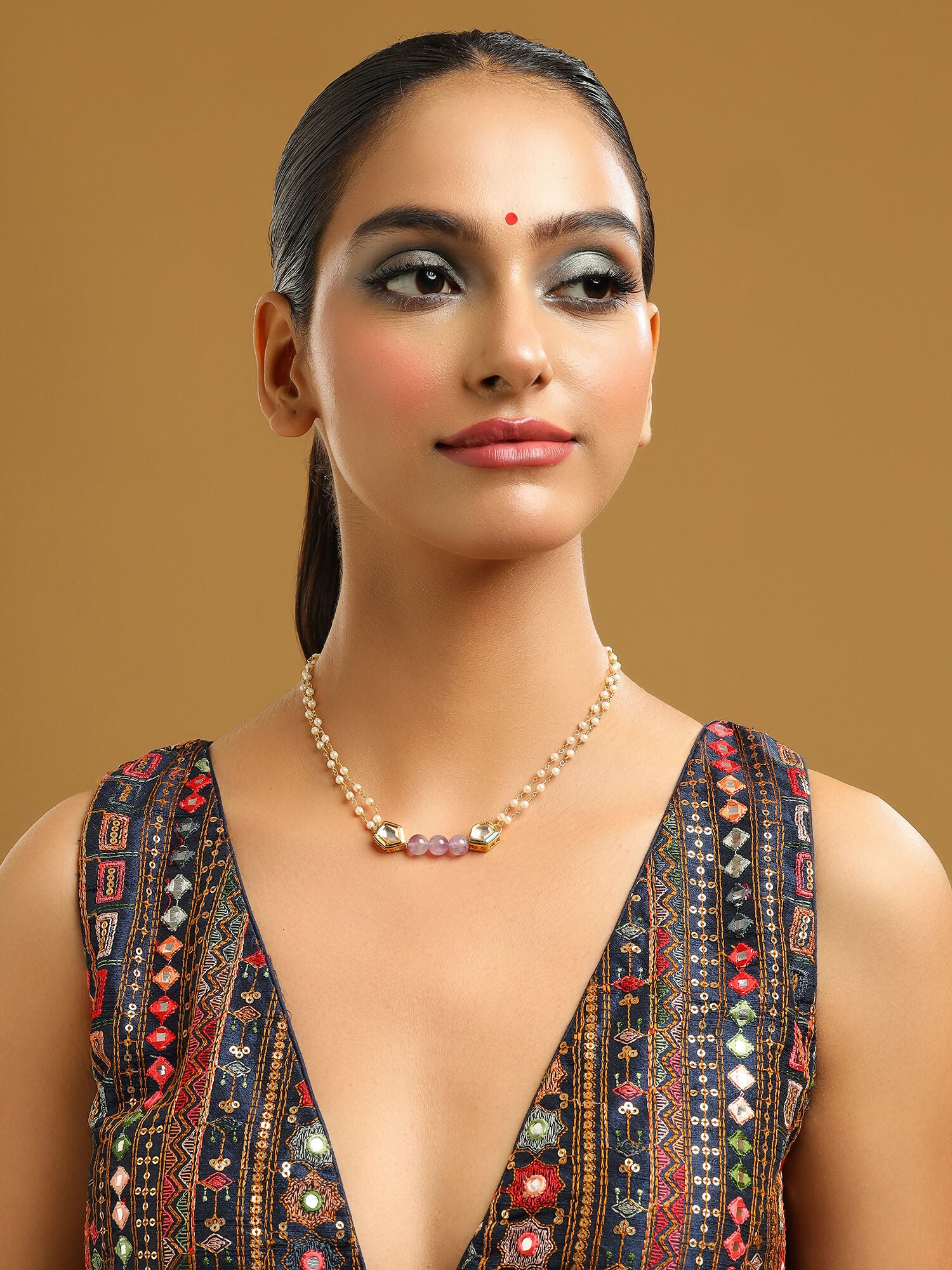 Ruby Raang Purple Amethyst Kundan Necklace - Distacart