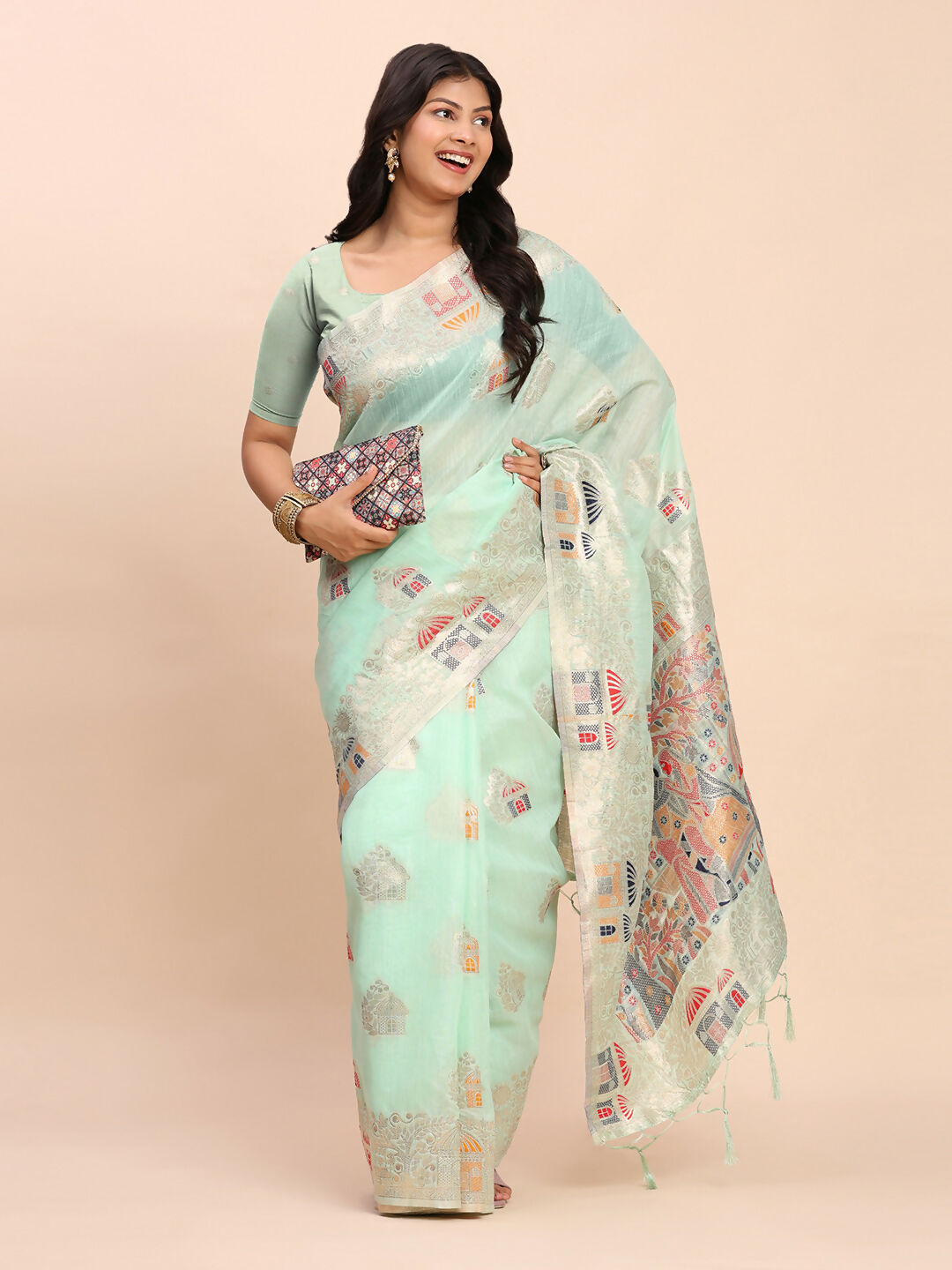 Astita Linen Cotton Sea Green Saree
