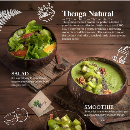 Thenga Handmade Jumbo Coconut Shell Bowls with Spoons - Dista