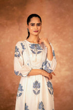 Thumbnail for Joban Fashion Blue Floral Hand Block Printed Cotton Kurta Pant Set - Distacart