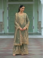 Thumbnail for Anaita Mehndi Heavy Chinon Readymade Palazzo Suit with Heavy Embroidery Work - Distacart