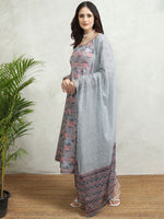 Thumbnail for Vishudh Women Floral Printed Regular Pure Cotton Kurta with Trousers & With Dupatta