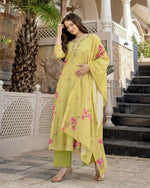 Thumbnail for The52 Lemons Women's Beautiful Chanderi Fabric Printed Work Straight Kurta Pant and Dupatta Set - Distacart