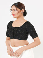 Thumbnail for Joban Fashion Black Taffeta Silk Elbow Sleeveless Front Open Blouse