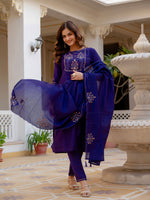 Thumbnail for Pramukh Fab Violet Color Viscose Mango Silk Kurta Set - Distacart
