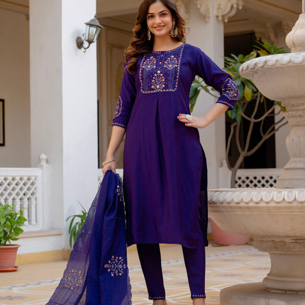 Pramukh Fab Violet Color Viscose Mango Silk Kurta Set - Distacart