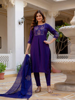 Thumbnail for Pramukh Fab Violet Color Viscose Mango Silk Kurta Set - Distacart