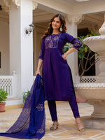 Thumbnail for Pramukh Fab Violet Color Viscose Mango Silk Kurta Set - Distacart