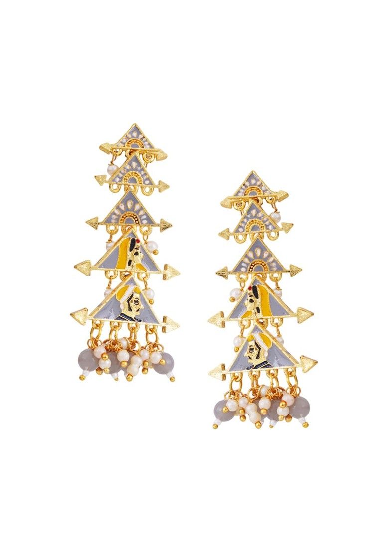 New Partywear Gray Raja Rani Meenakari Drop Earrings for Womens by House of Ree - Distacart