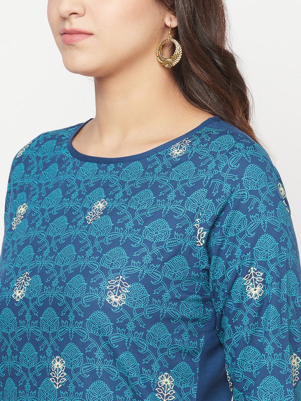 Aniyah Rayon Digital Screen Printed Blue Color Straight Kurta