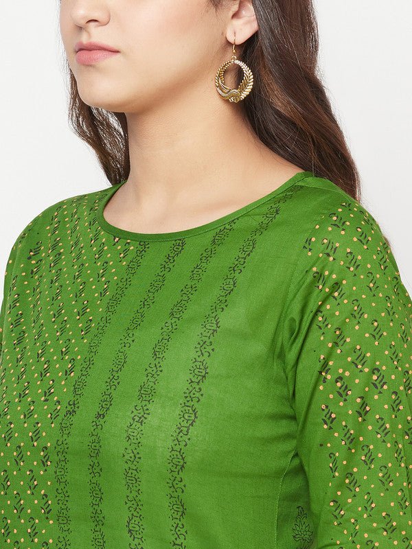 Aniyah Green Cotton Block print straight kurta