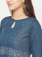 Thumbnail for Aniyah Rayon Block Print Blue Anarkali Kurta