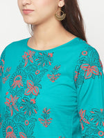 Thumbnail for Aniyah Turquoise Cotton Block Print Straight Kurta