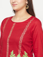 Thumbnail for Aniyah Cotton Foil Print Maroon Straight Kurta