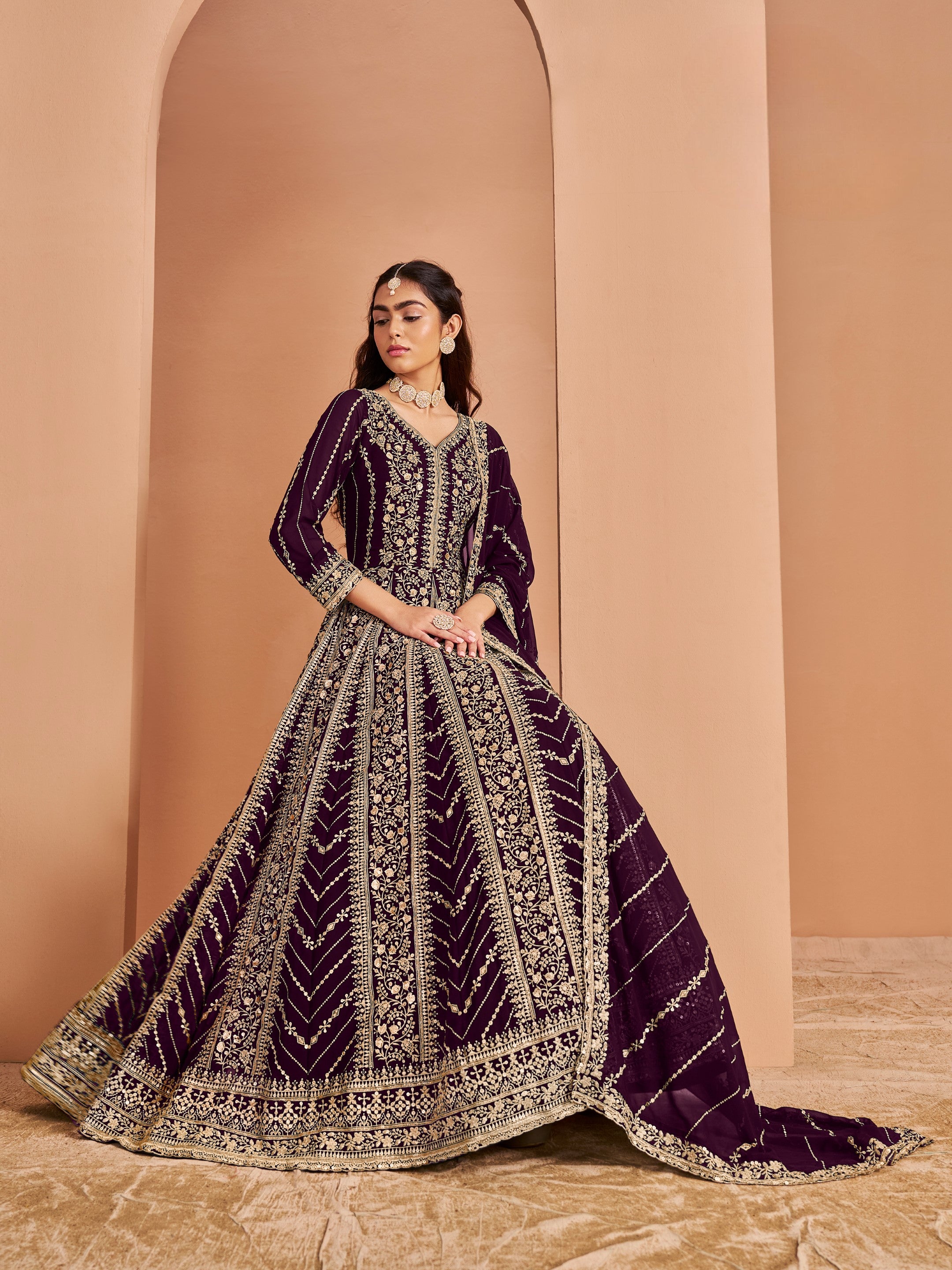 Anaita Purple Georgette Embroidered Salwar Suit - Distacart