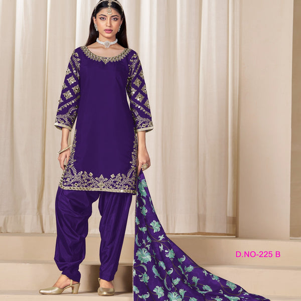 Anaita Purple Premium Embroidered Roman Silk Salwar Suit - Distacart