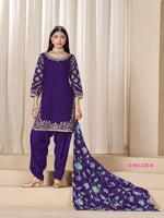 Thumbnail for Anaita Purple Premium Embroidered Roman Silk Salwar Suit - Distacart