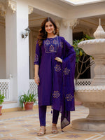Thumbnail for Pramukh Fab Violet Color Viscose Mango Silk Kurta Set - Distacart