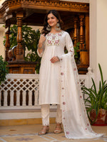 Thumbnail for Pramukh Fab White Color Viscose Mango Silk Kurta Set - Distacart