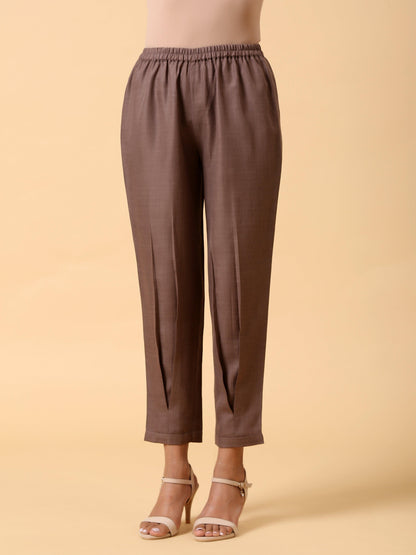trueBrowns Cotton Linen Burnt Brown Pleated Co-Ord Set - Distacart