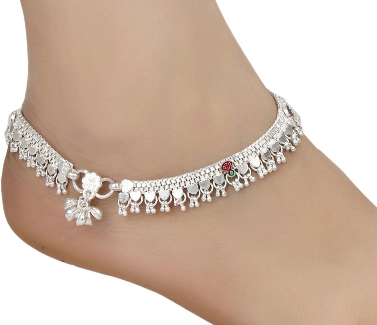 AanyaCentric Silver Plated White Metal Payal Indian Traditional Ethnic Fashion Imitation Jewellery Foot Chain - Distacart