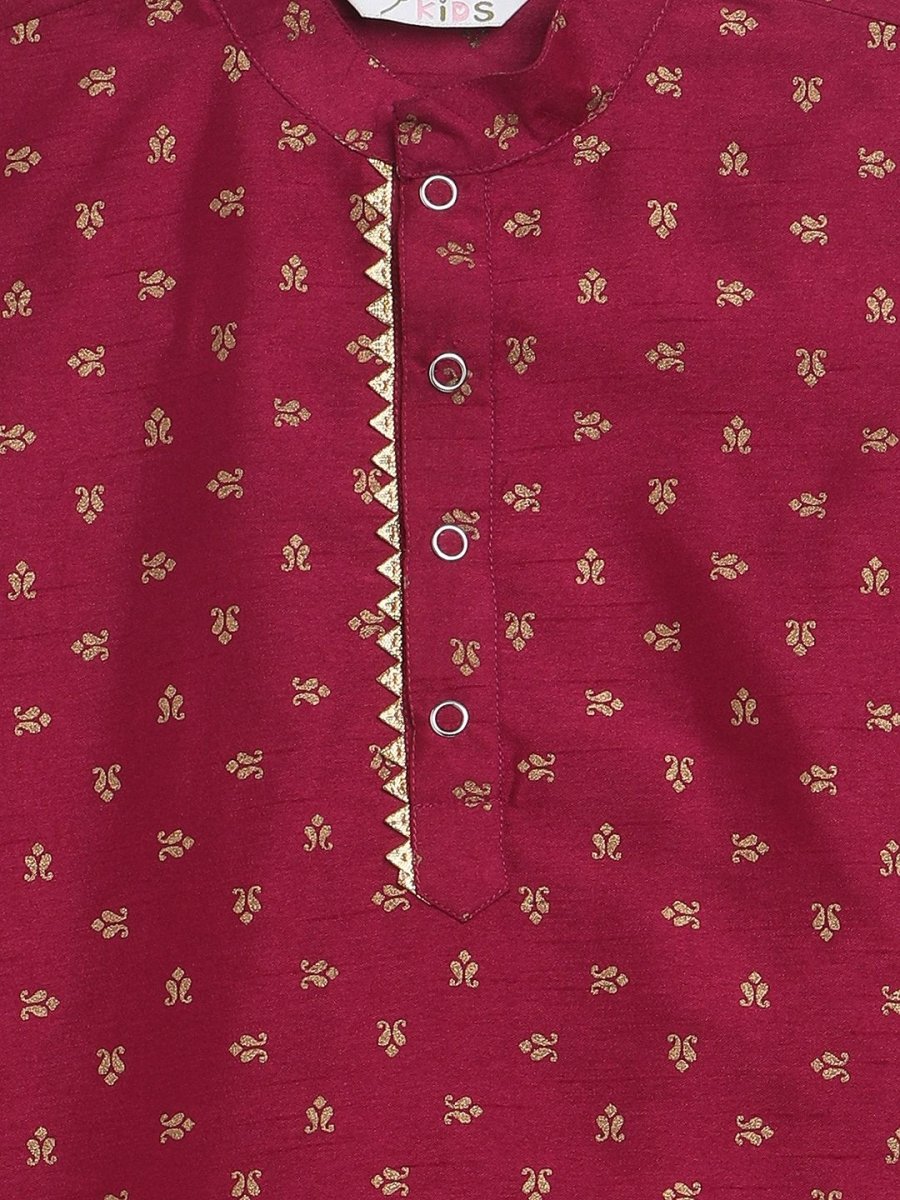 Ahalyaa Boys Wine Poly Silk Gold Printed Kids Kurta Churidar Set - Distacart