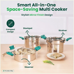 Thumbnail for The Indus Valley Tri-steel Multi Cooker Pot Premium Stainless Steel Momo Maker/ Idiyappam/ Biryani/  Veg Steaming Set, 3 Pots, 21cm