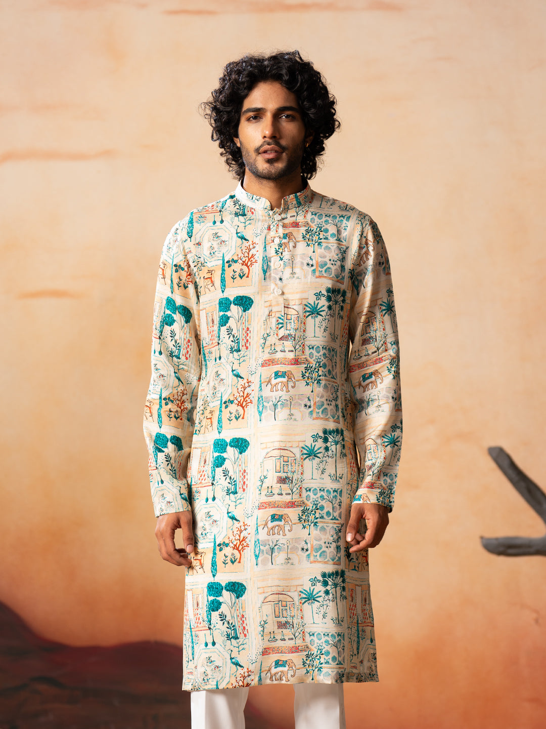 Classic Forest Print Silk Kurta by Hilo Design - Distacart