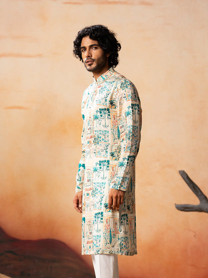 Classic Forest Print Silk Kurta by Hilo Design - Distacart