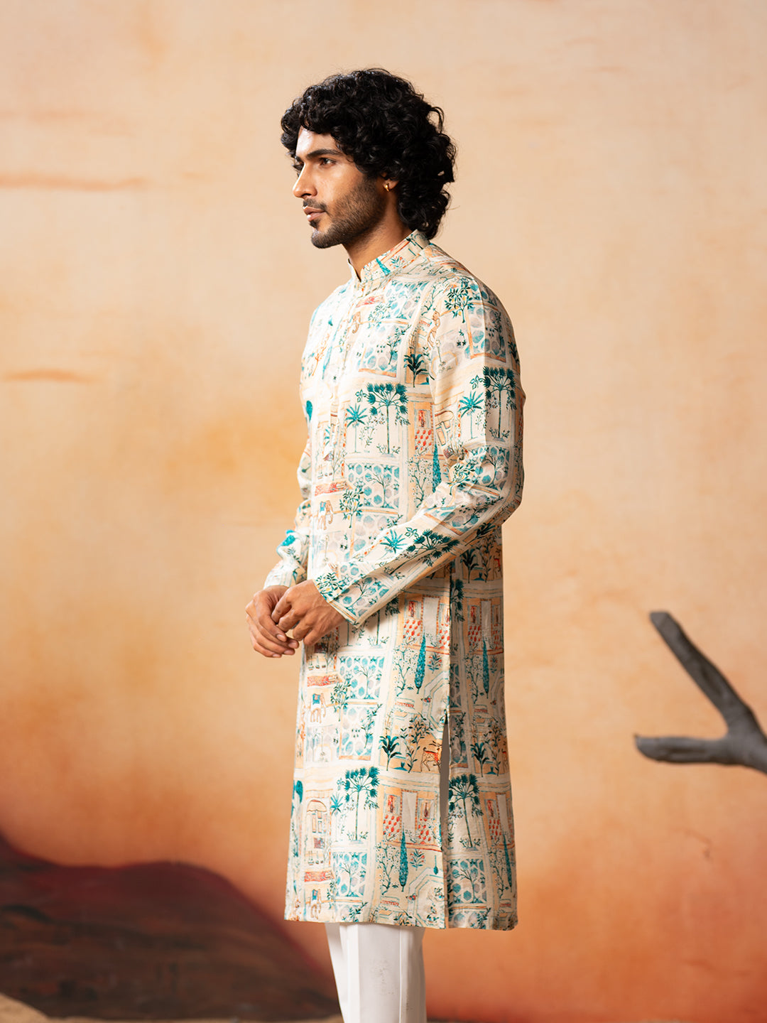 Classic Forest Print Silk Kurta by Hilo Design - Distacart