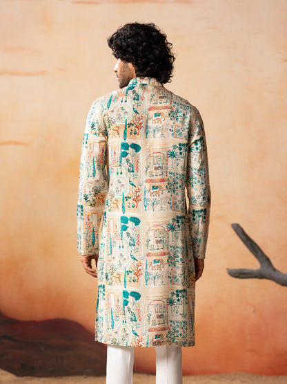 Classic Forest Print Silk Kurta by Hilo Design - Distacart